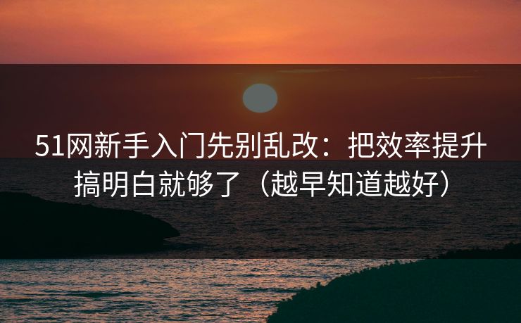 51网新手入门先别乱改：把效率提升搞明白就够了（越早知道越好）